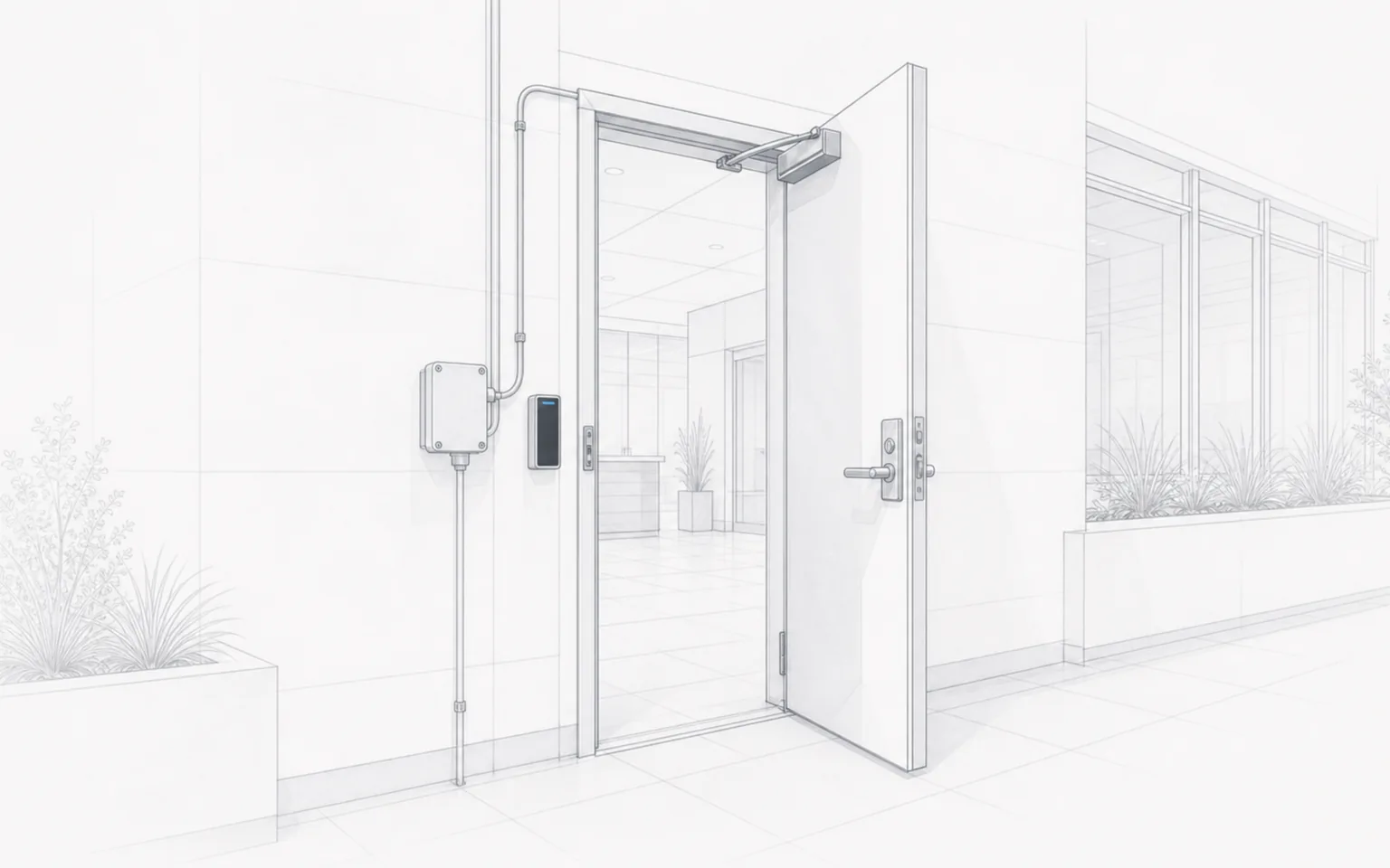 Door hardware and low-voltage layers of a commercial opening.