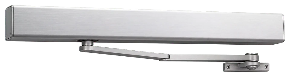 Representative commercial automatic door operator hardware.
